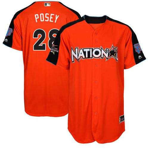 Giants #28 Buster Posey Orange All-Star National League Stitched MLB Jersey - Click Image to Close